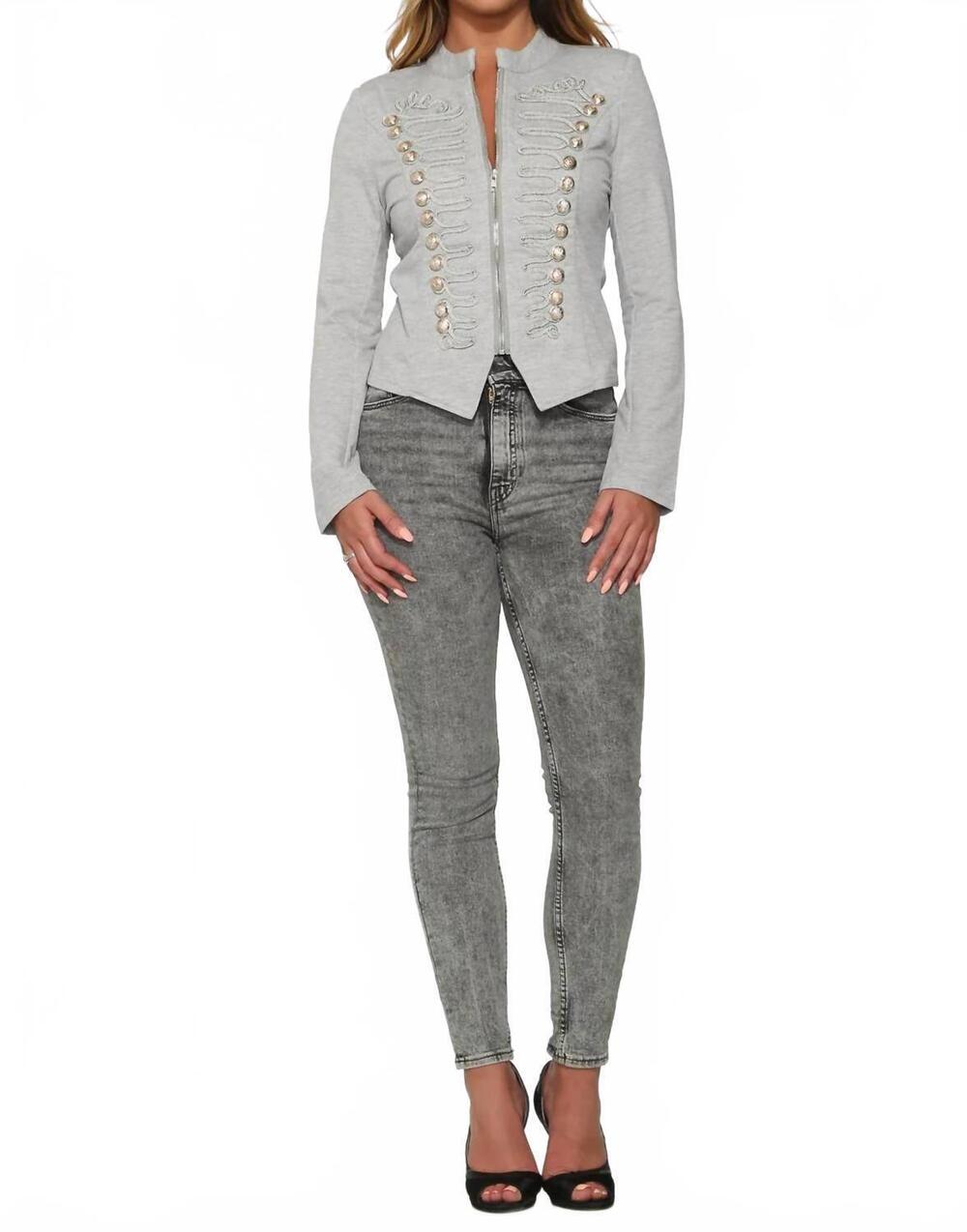NEW ORCHID BLOOM passementerie detailed military jacket in gray